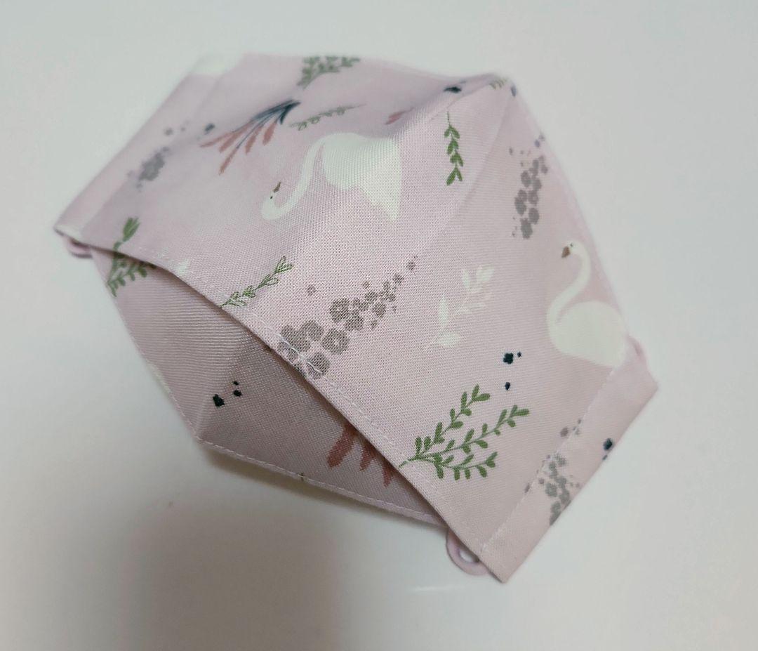 オーガニックコットン　接触冷感／子供用　マスク　キッズ　女の子　スワン　ピンク