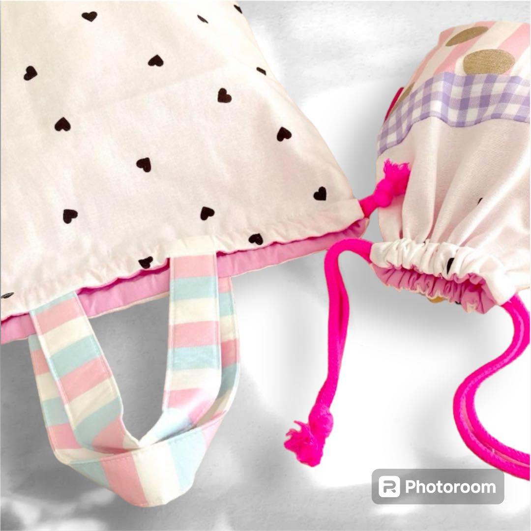 入園入学準備グッズ女の子バッグピンクドットハートチェックストライプ