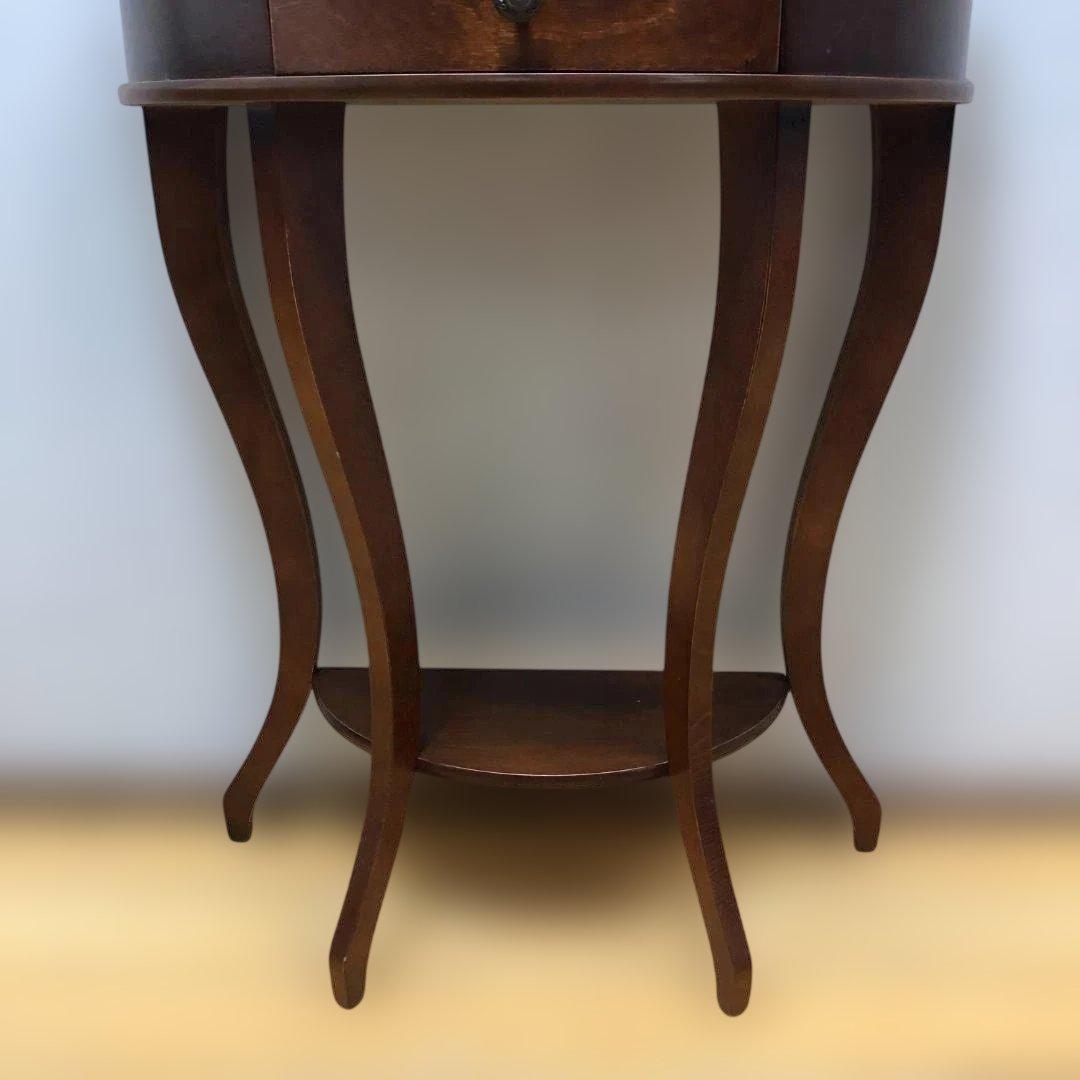 送料無料 クラシック調 半円コンソールテーブル 象嵌風 引き出し付 251127