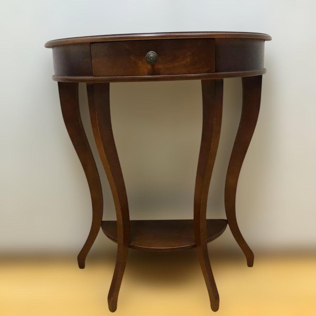 送料無料 クラシック調 半円コンソールテーブル 象嵌風 引き出し付 251127