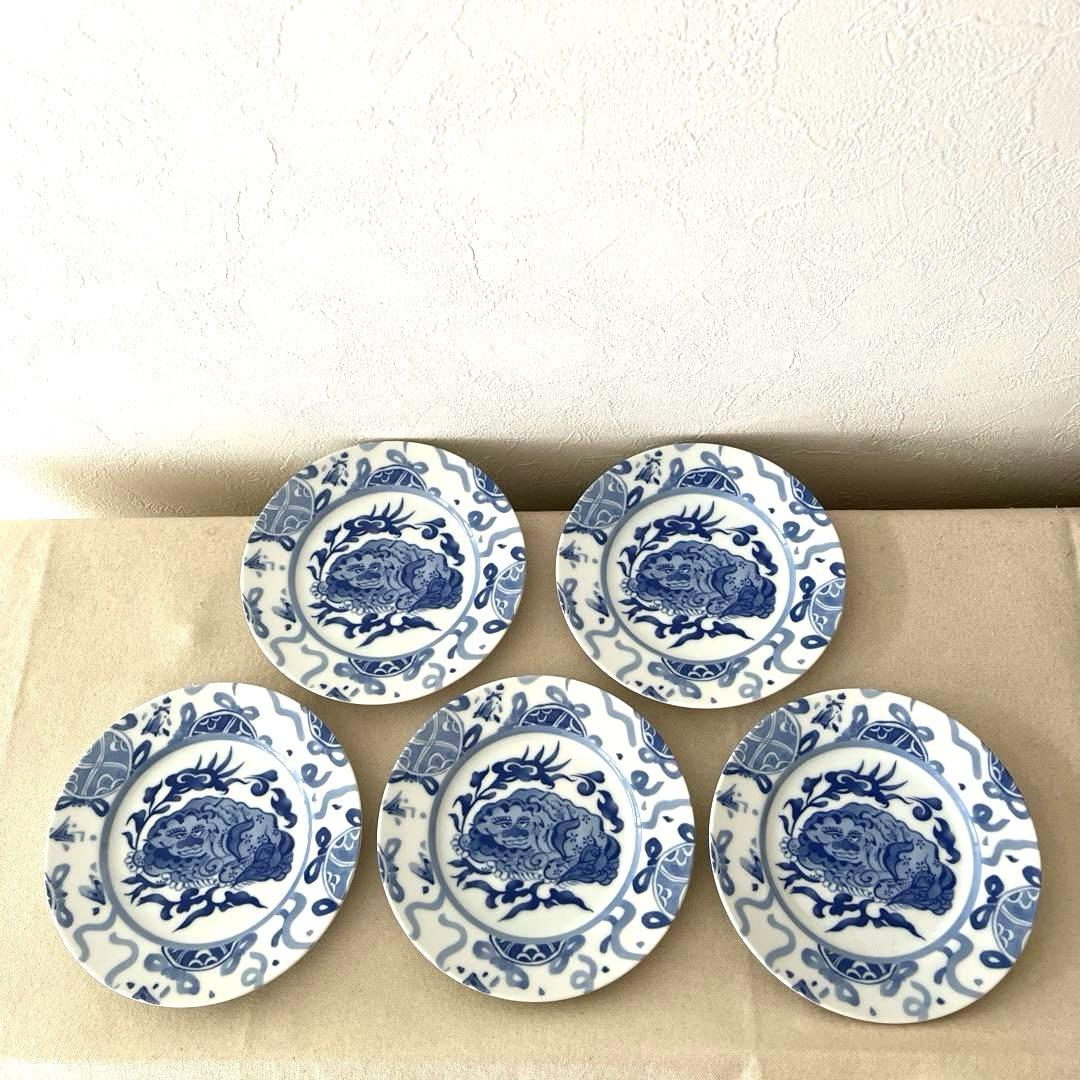 ☆M244 ○香蘭社　寿獅子　中皿【5枚】未使用