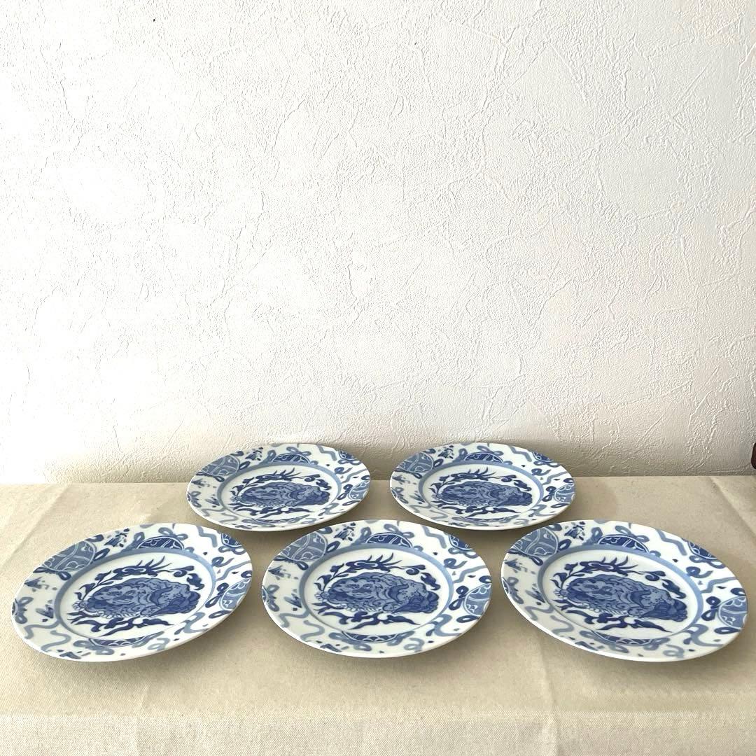 ☆M244 ○香蘭社　寿獅子　中皿【5枚】未使用