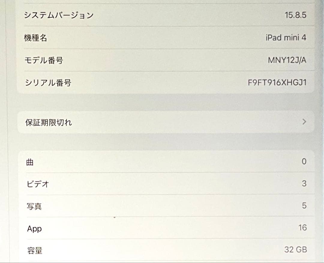 Apple iPad mini4 32GB MNY12J/A 本体のみ 完動品