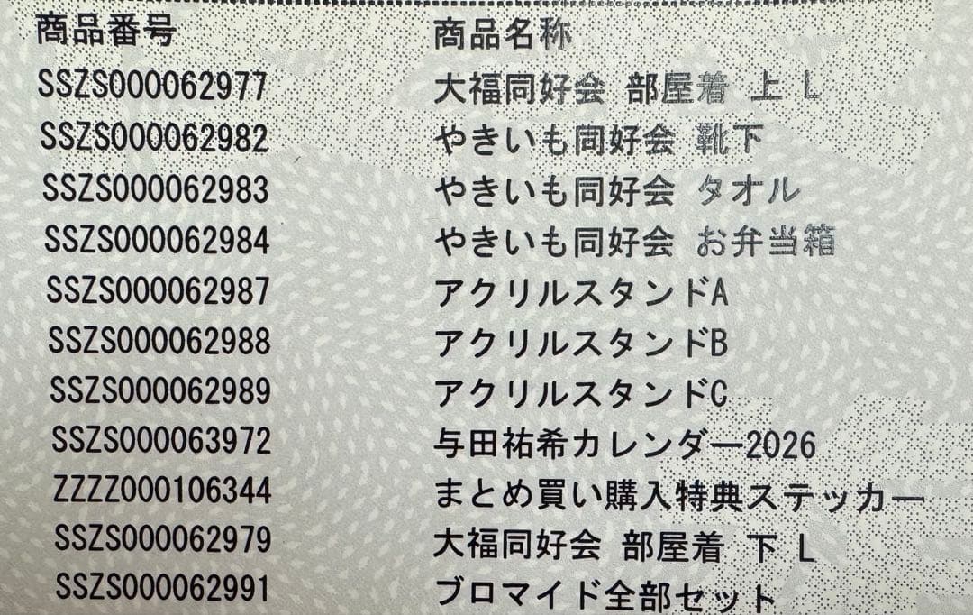 与田祐希　ファンクラブグッズ　スペシャルセット　サイズM