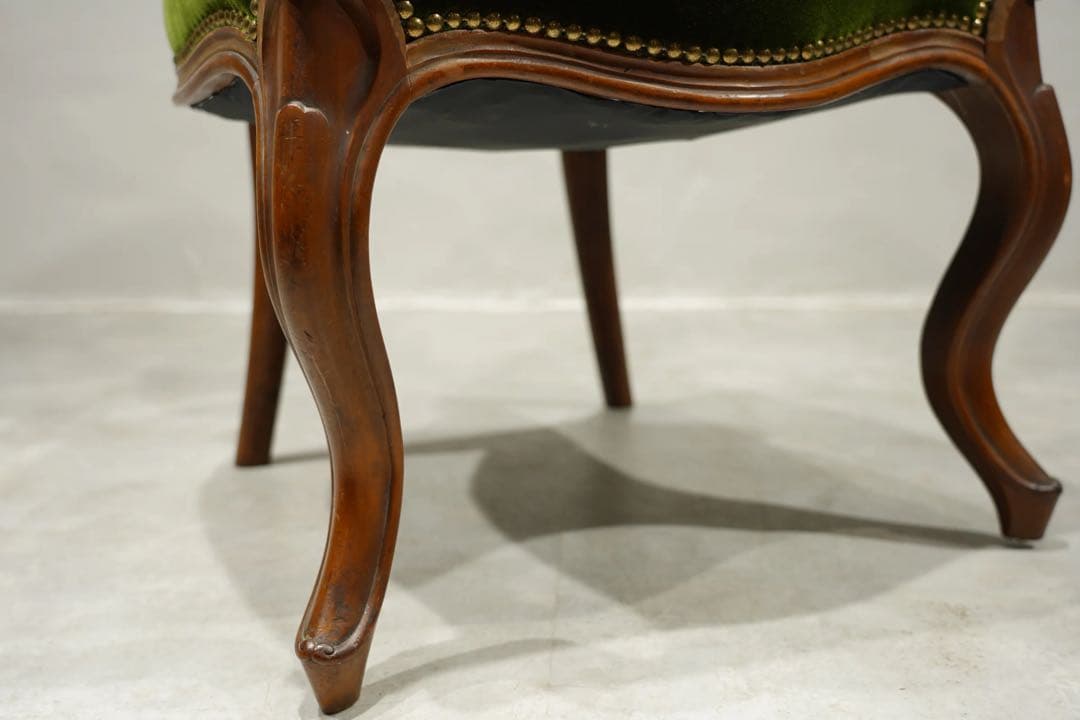 フランスアンティーク　サロンチェア　ベルベット　グリーン　1800年代