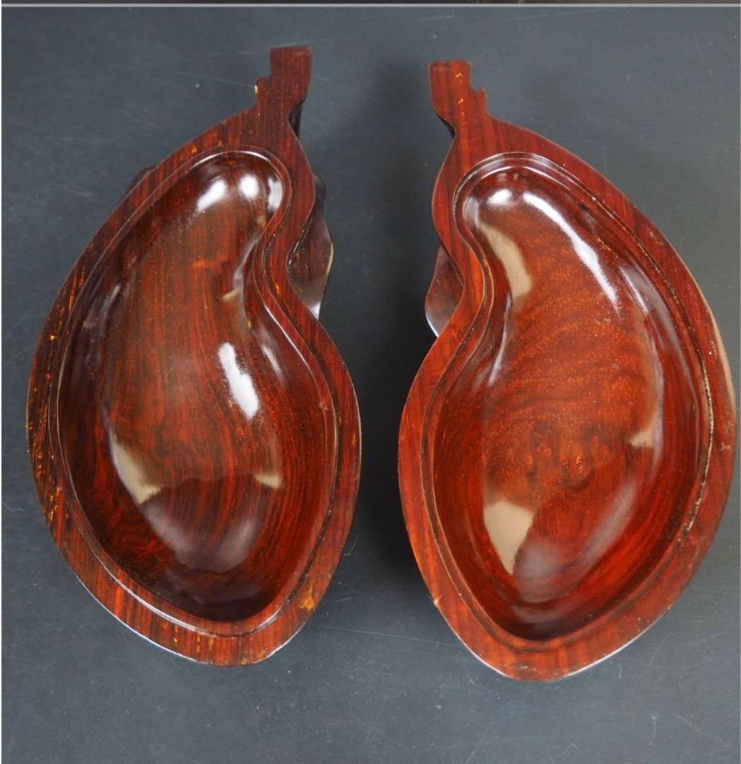 送料無料　時代物　唐木黄花梨（沈水）透かし彫り茄子形蓋物　美品