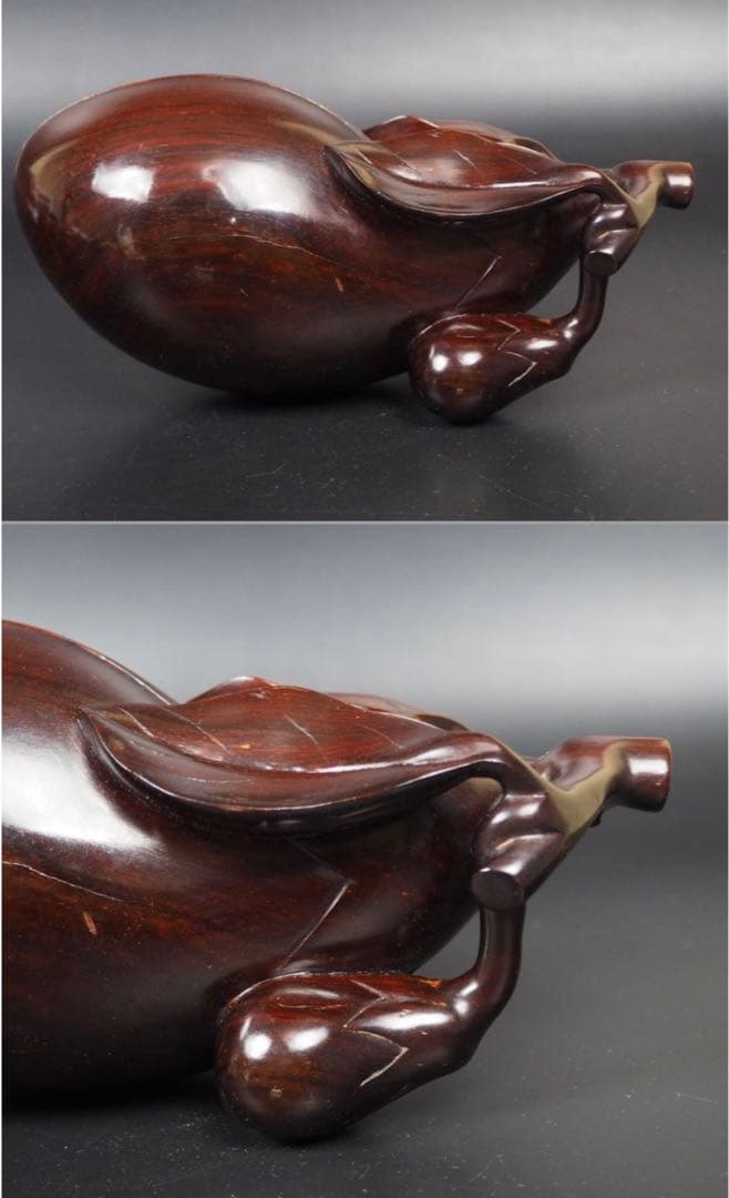 送料無料　時代物　唐木黄花梨（沈水）透かし彫り茄子形蓋物　美品