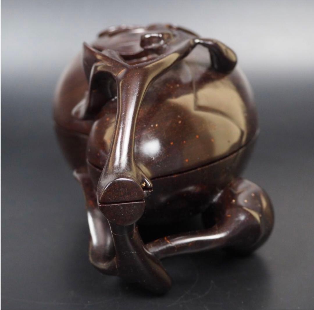 送料無料　時代物　唐木黄花梨（沈水）透かし彫り茄子形蓋物　美品