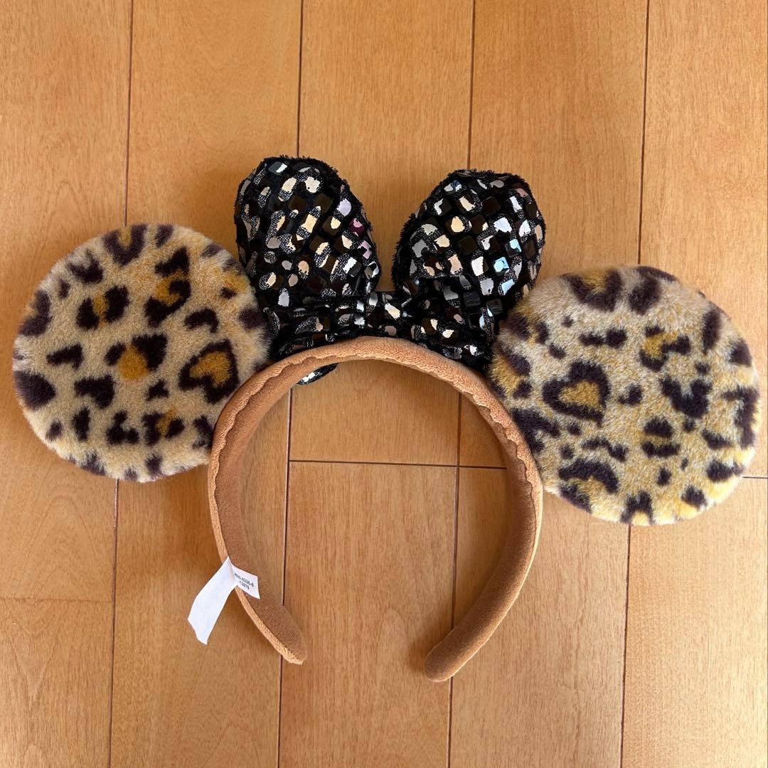 【美品】ディズニー　ミニー　カチューシャ　ヒョウ柄　リボン