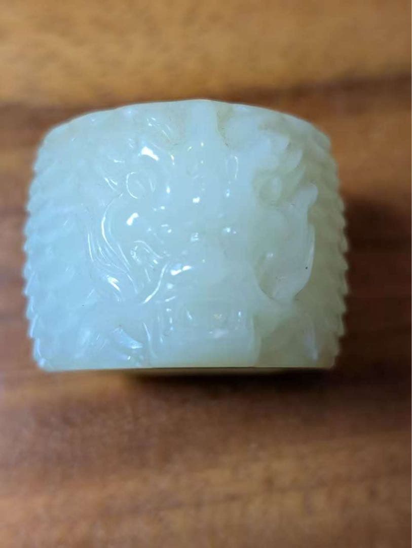 和田玉製彫刻板指親指リング