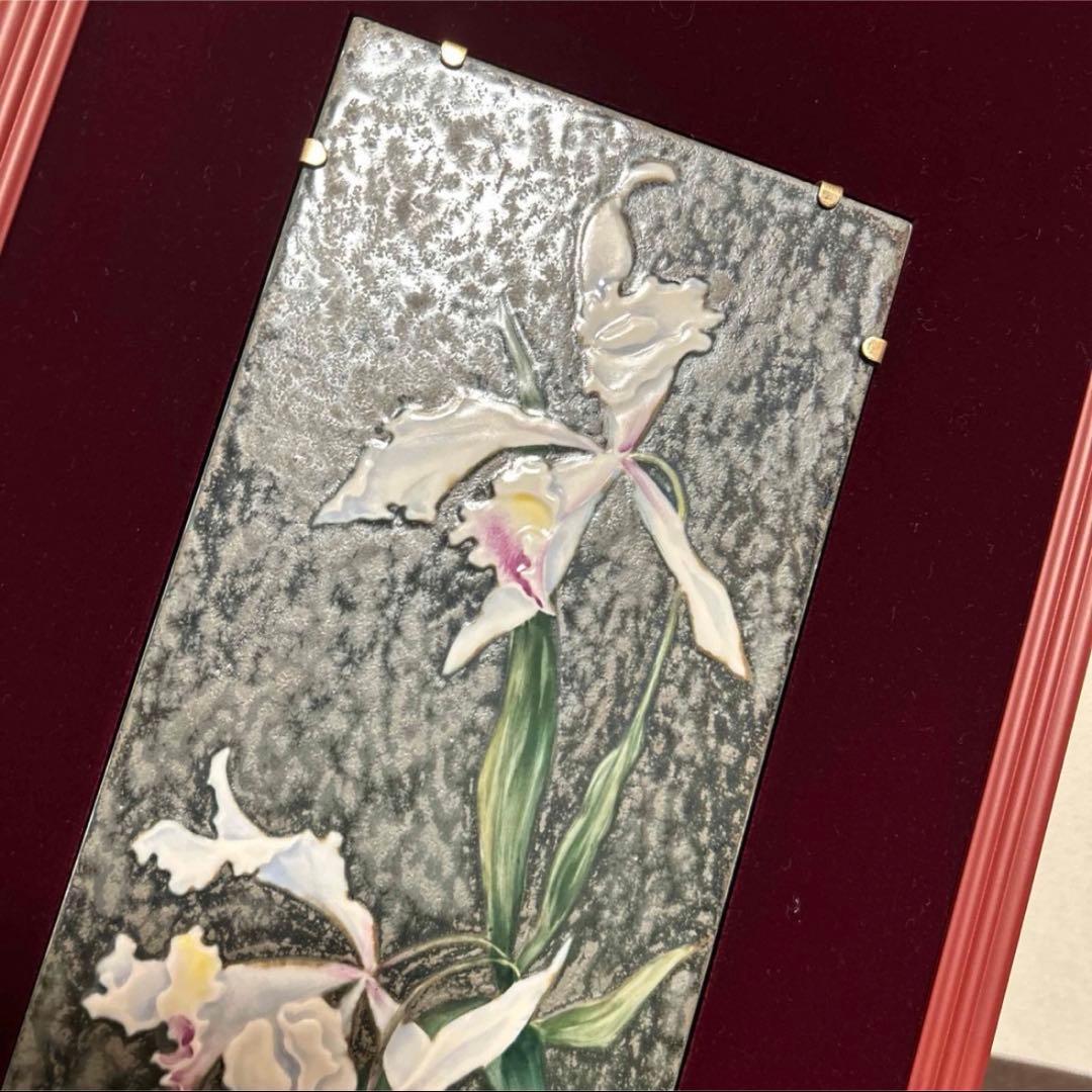 マイセン　マットグラズーワ　オーキッド　カトレア　陶板　額装　レリーフ