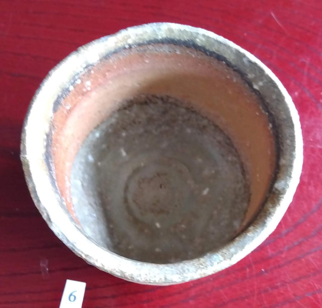 前焼の名工　白越不朝　自然灰釉究極美逸品ぐい呑み/湯呑2種茶托3点セットNo:6