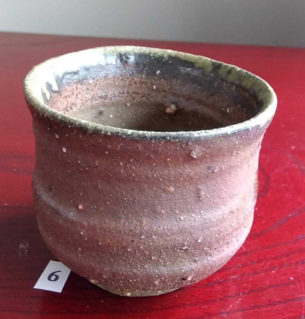 前焼の名工　白越不朝　自然灰釉究極美逸品ぐい呑み/湯呑2種茶托3点セットNo:6