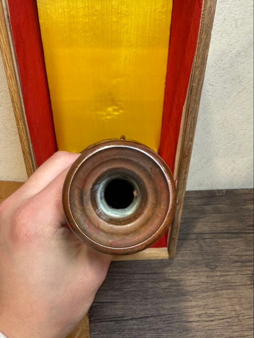 【送料込み】伝統工芸 高岡銅器 喜泉（秀清）造 喜宝形ノ花瓶　青銅花瓶 共箱アリ