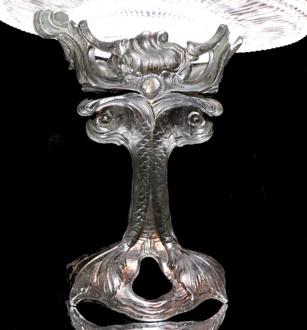 オールド・バカラ 1890年 錬鉄製 ドルフィン造形 大型コンポート ディアマン