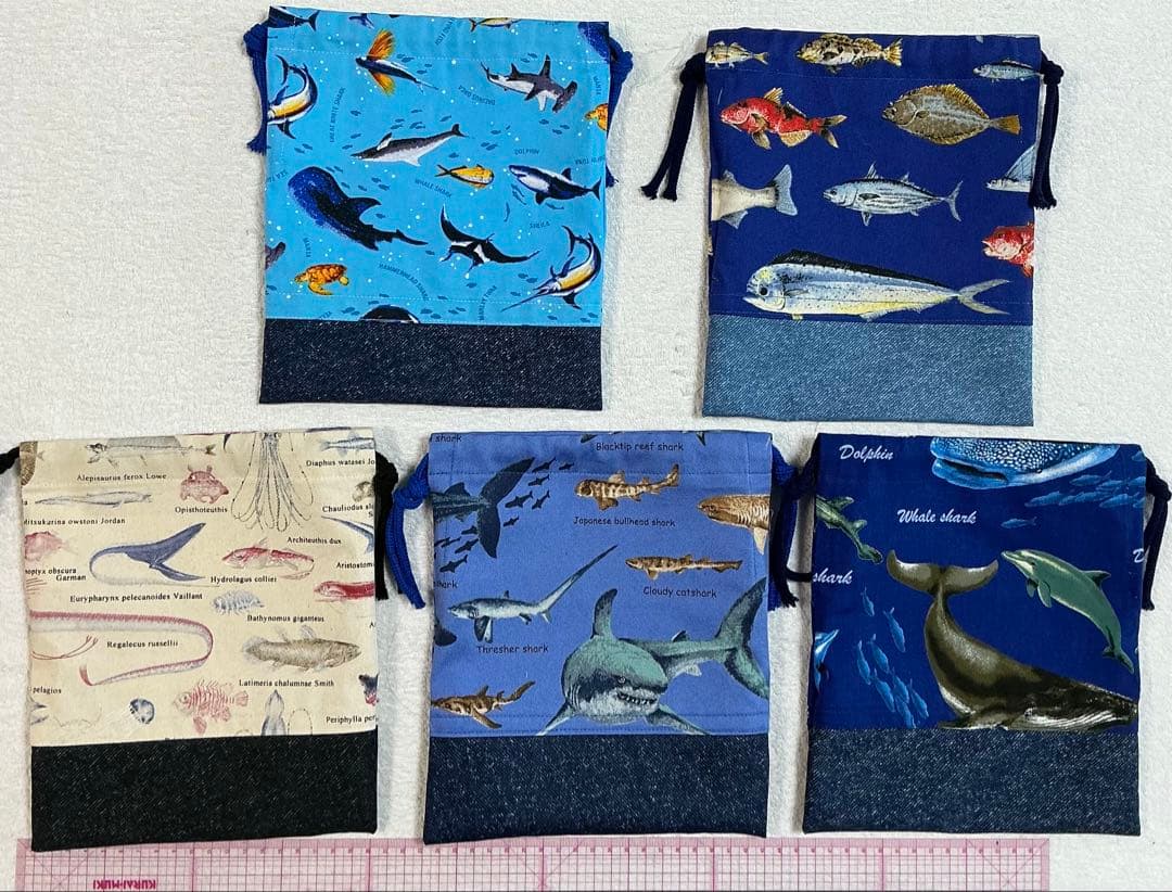 99 魚 海 給食セット×5枚　小学校 ランチョンマット ネームタグ 入学 給食