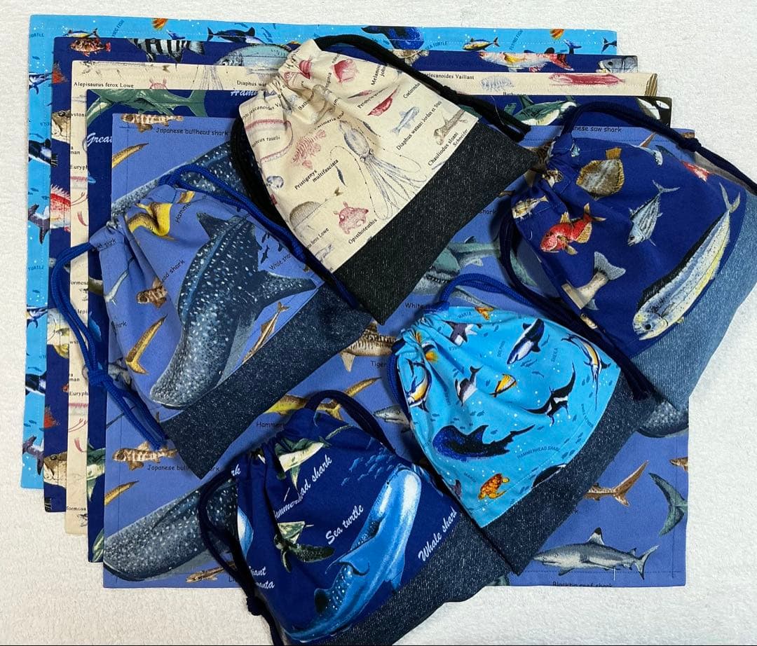 99 魚 海 給食セット×5枚　小学校 ランチョンマット ネームタグ 入学 給食