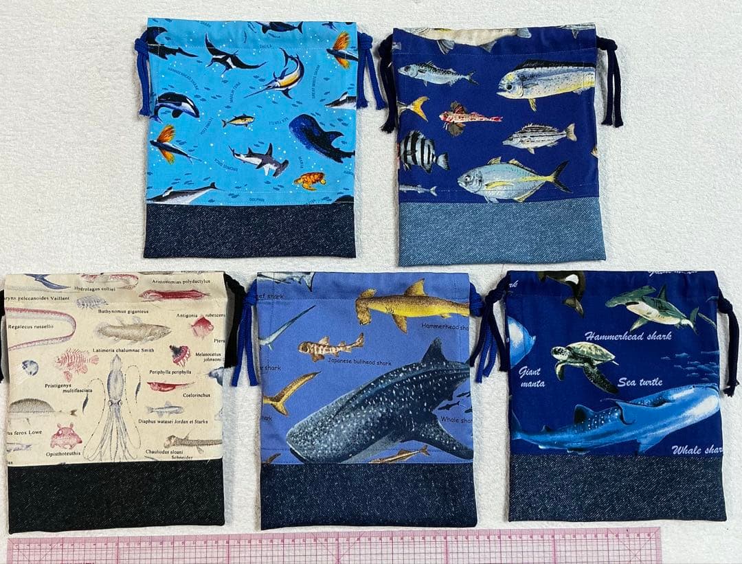 99 魚 海 給食セット×5枚　小学校 ランチョンマット ネームタグ 入学 給食