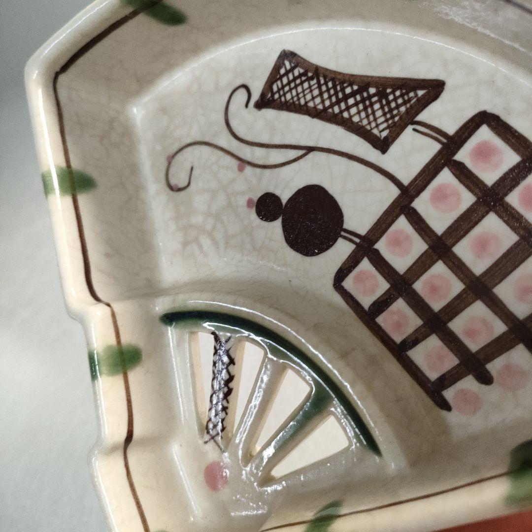 A1292-1/織部焼/瀧口喜兵爾/弥七田織部扇面向付12客/飾鉢/懐石道具/