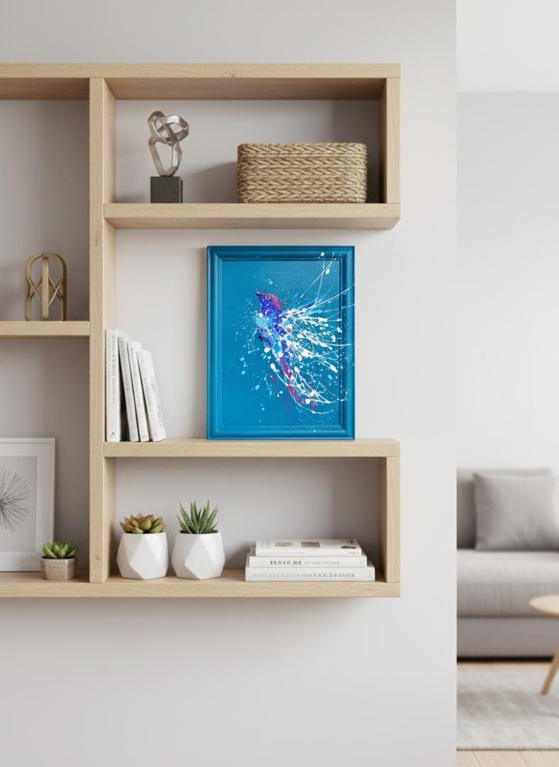 鳥 原画 アクリル画 インテリアアート「青い鳥」