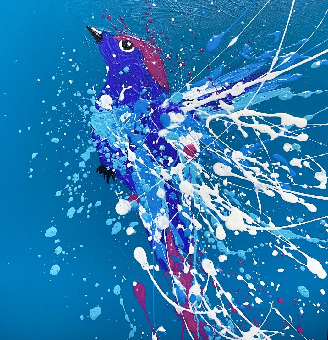 鳥 原画 アクリル画 インテリアアート「青い鳥」