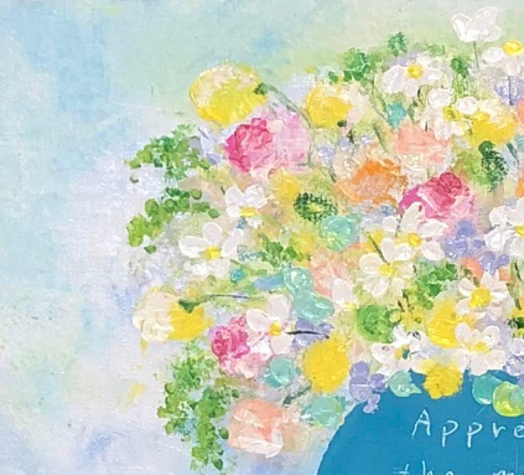 絵画　油絵　原画　一点物　花　ポップ　ブルー　　アート　インテリア　SM