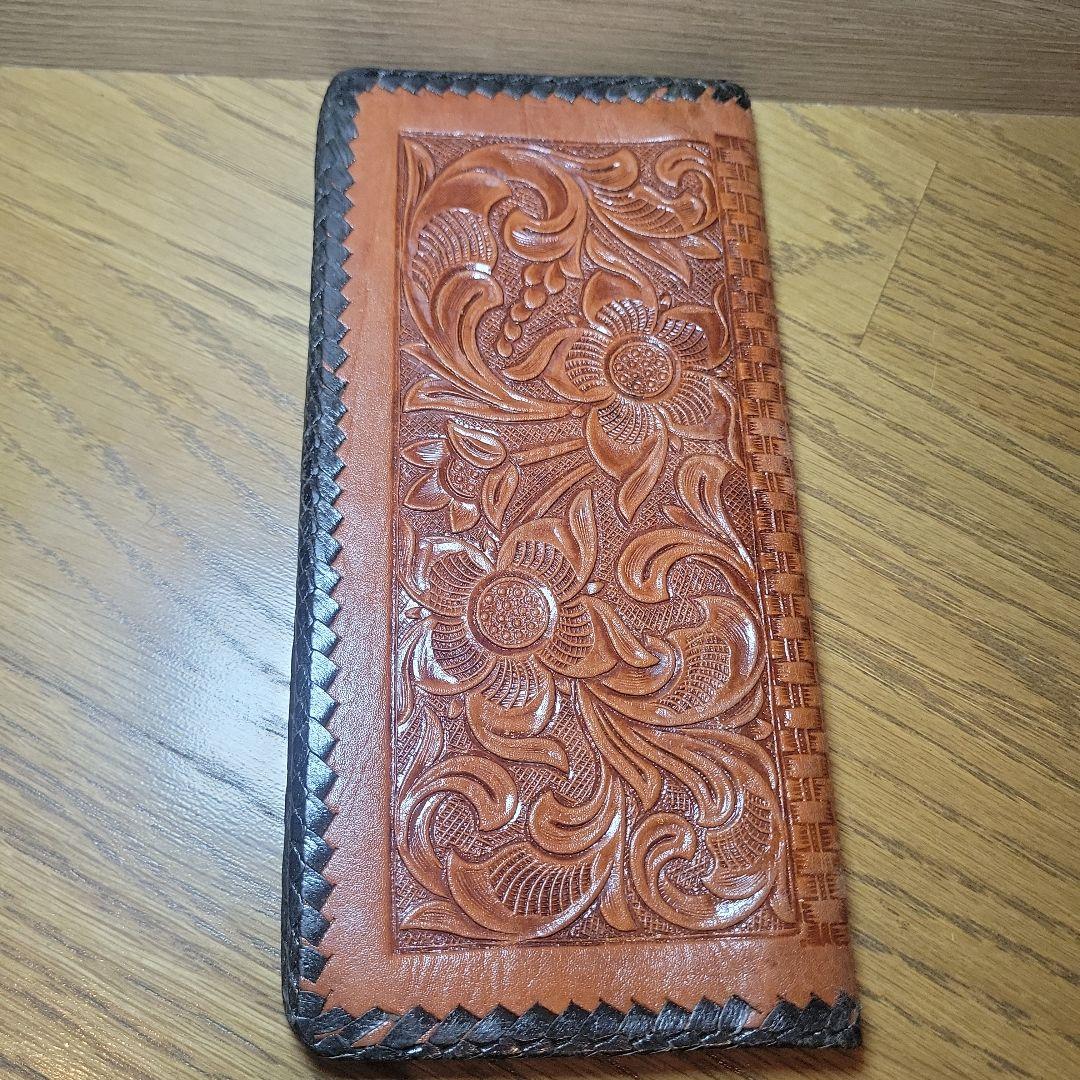 未使用【美品】ビンテージ 本革 カービング レザークラフト長財布