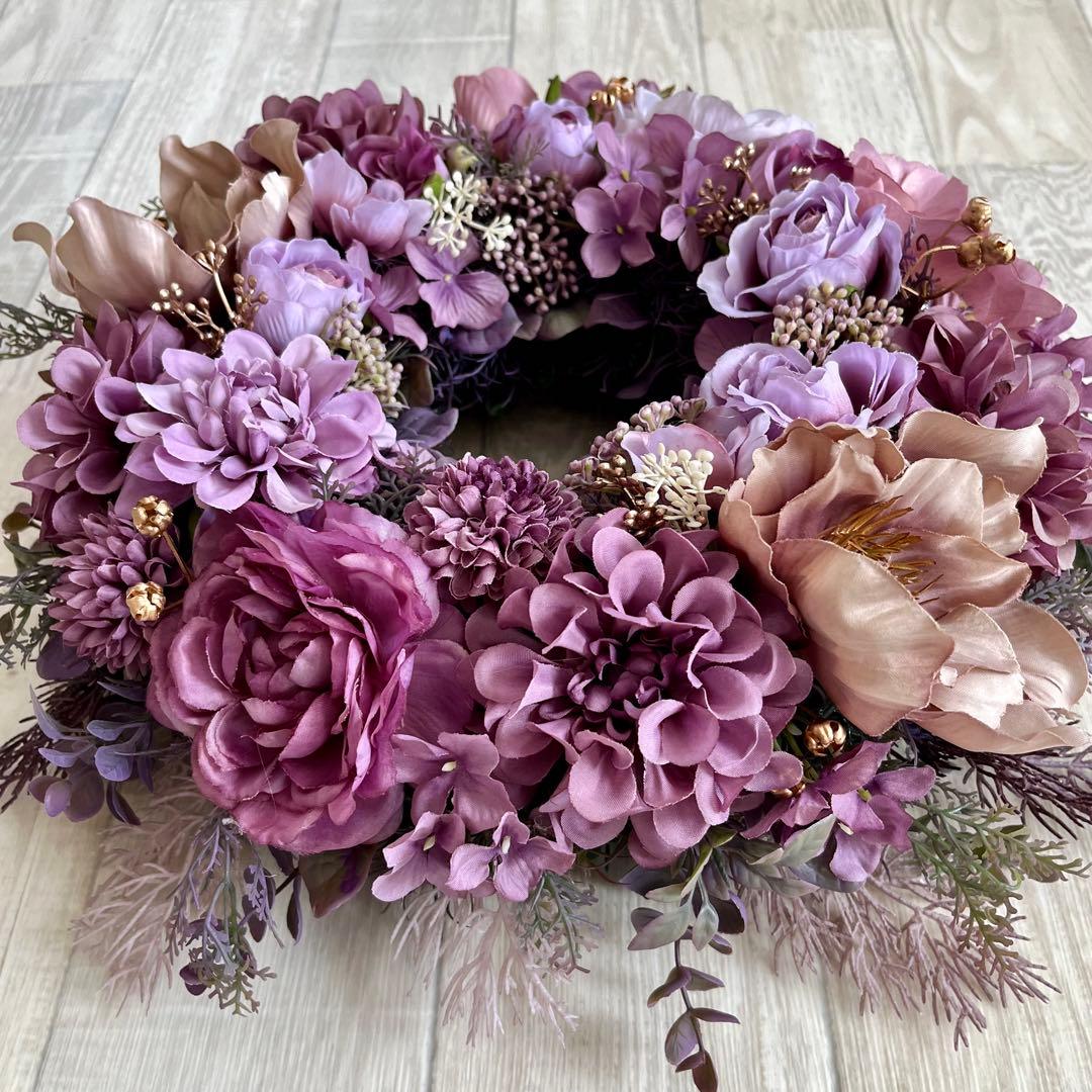 フラワーリース 春 母の日 お花 プレゼント アンティーク パープル ローズ