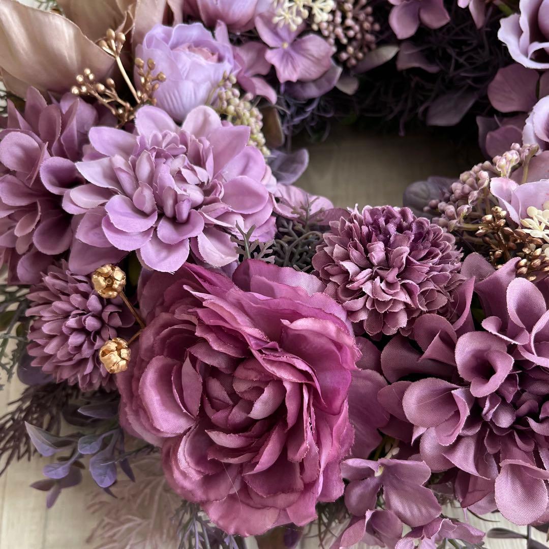 フラワーリース 春 母の日 お花 プレゼント アンティーク パープル ローズ