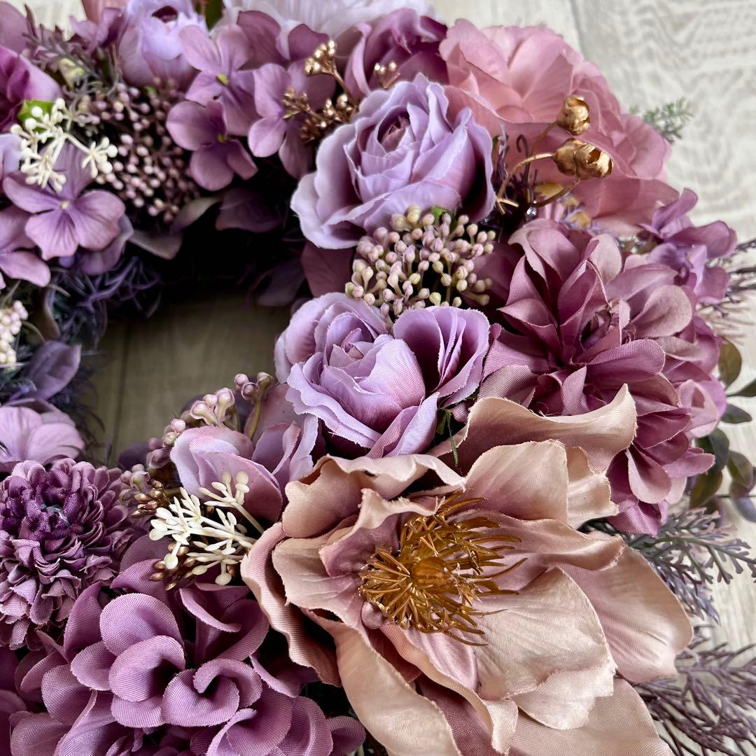 フラワーリース 春 母の日 お花 プレゼント アンティーク パープル ローズ