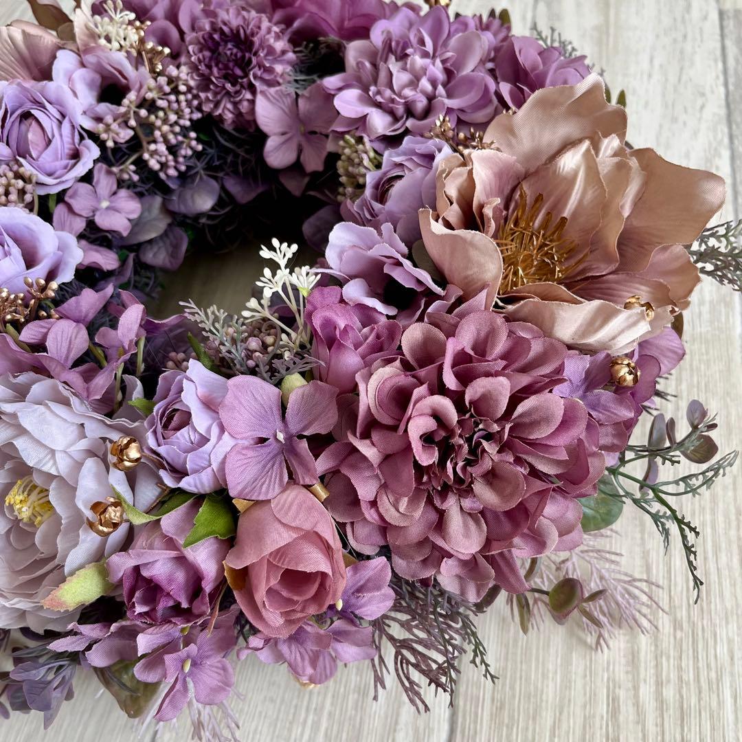 フラワーリース 春 母の日 お花 プレゼント アンティーク パープル ローズ