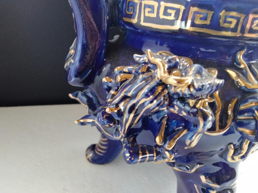 青磁龍文金彩香炉