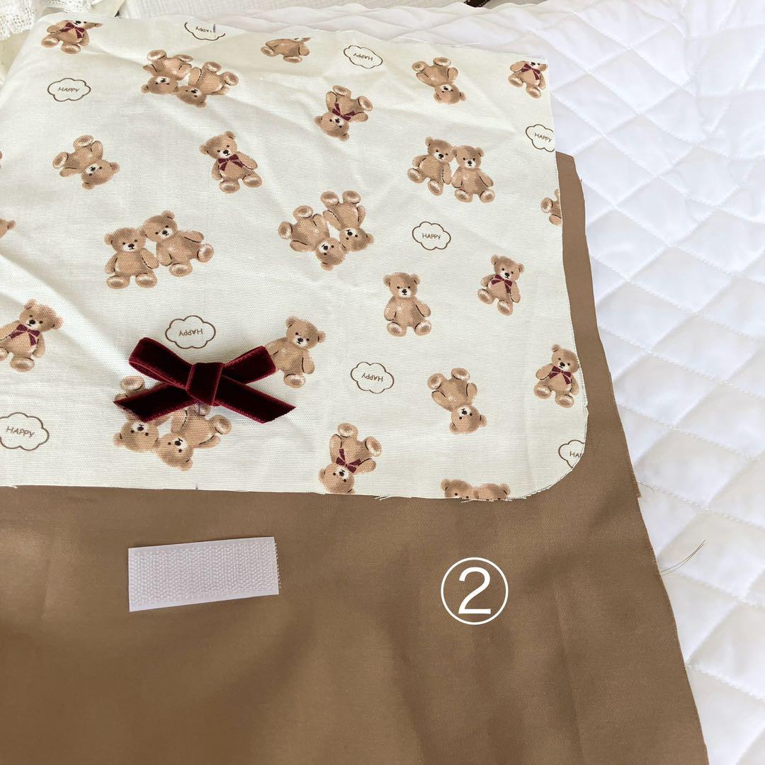 くま 図書袋　絵本袋　ショルダーバッグ　モカ　キャメル　ベア リボン