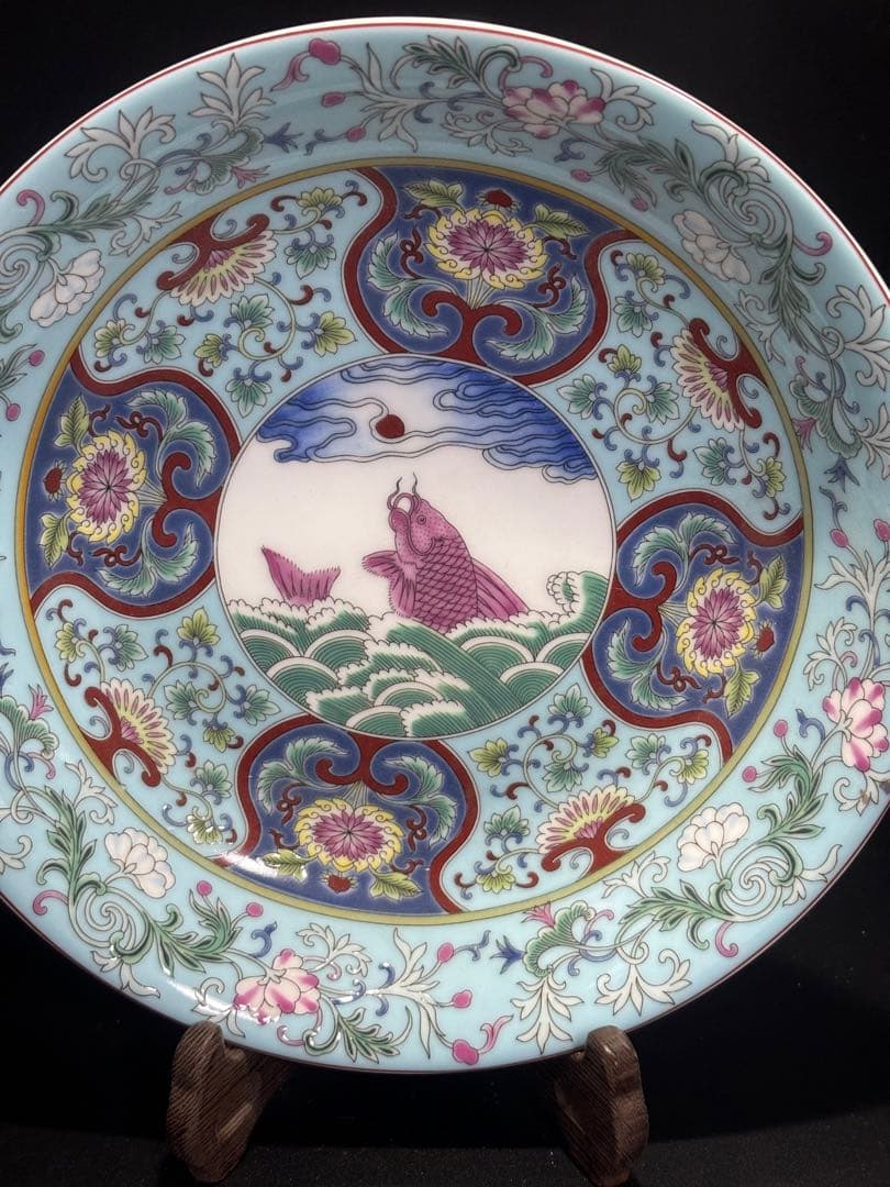 中国　明清時代 手描き装飾の陶磁器皿