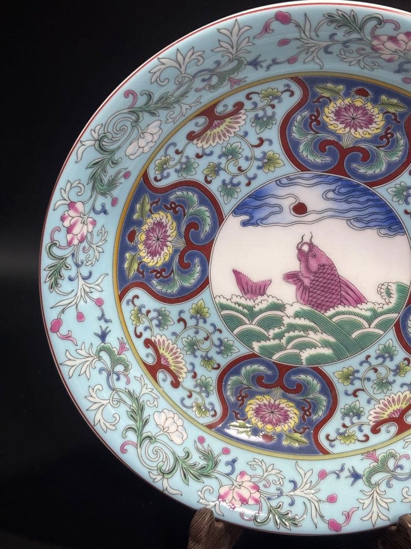 中国　明清時代 手描き装飾の陶磁器皿