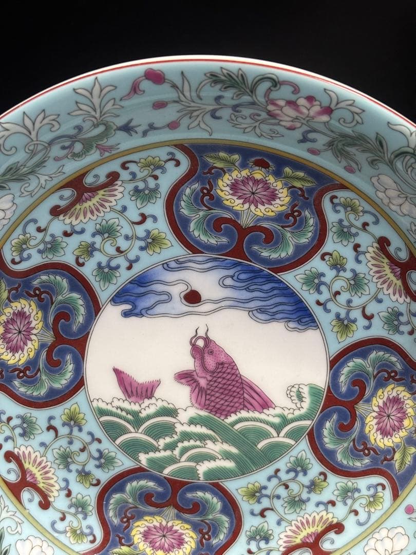 中国　明清時代 手描き装飾の陶磁器皿