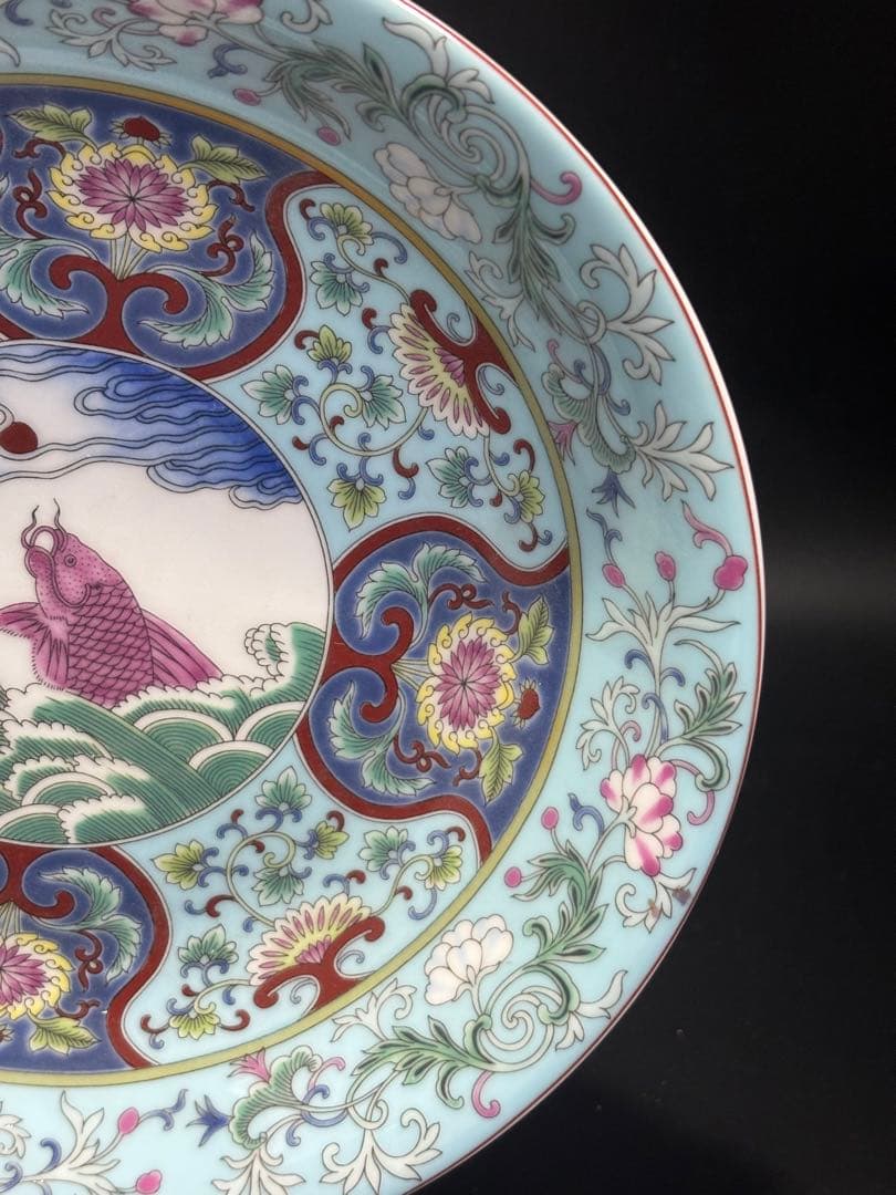 中国　明清時代 手描き装飾の陶磁器皿