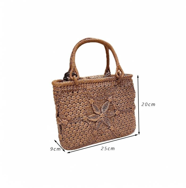 ✨希少美品✨山葡萄かごバッグ 六角花結び編み 立体花編み 内布付き