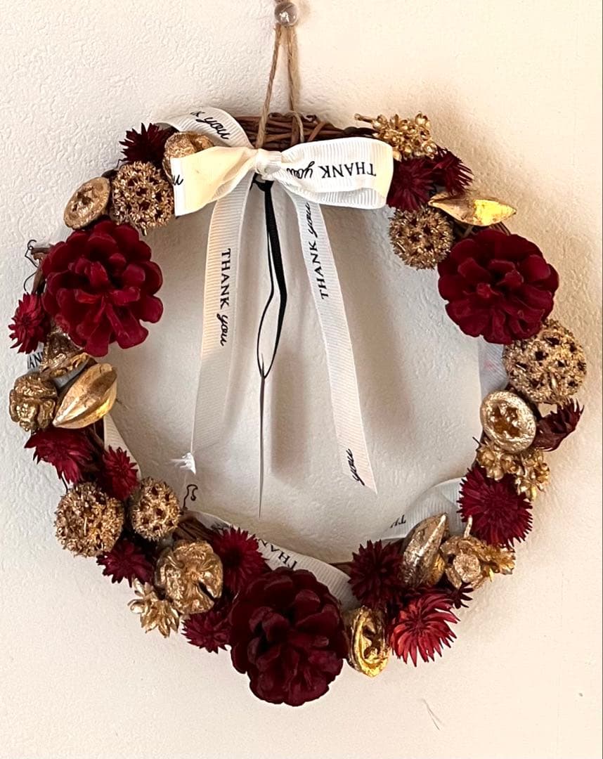 室内屋外　赤と金のウェディングリース20cm