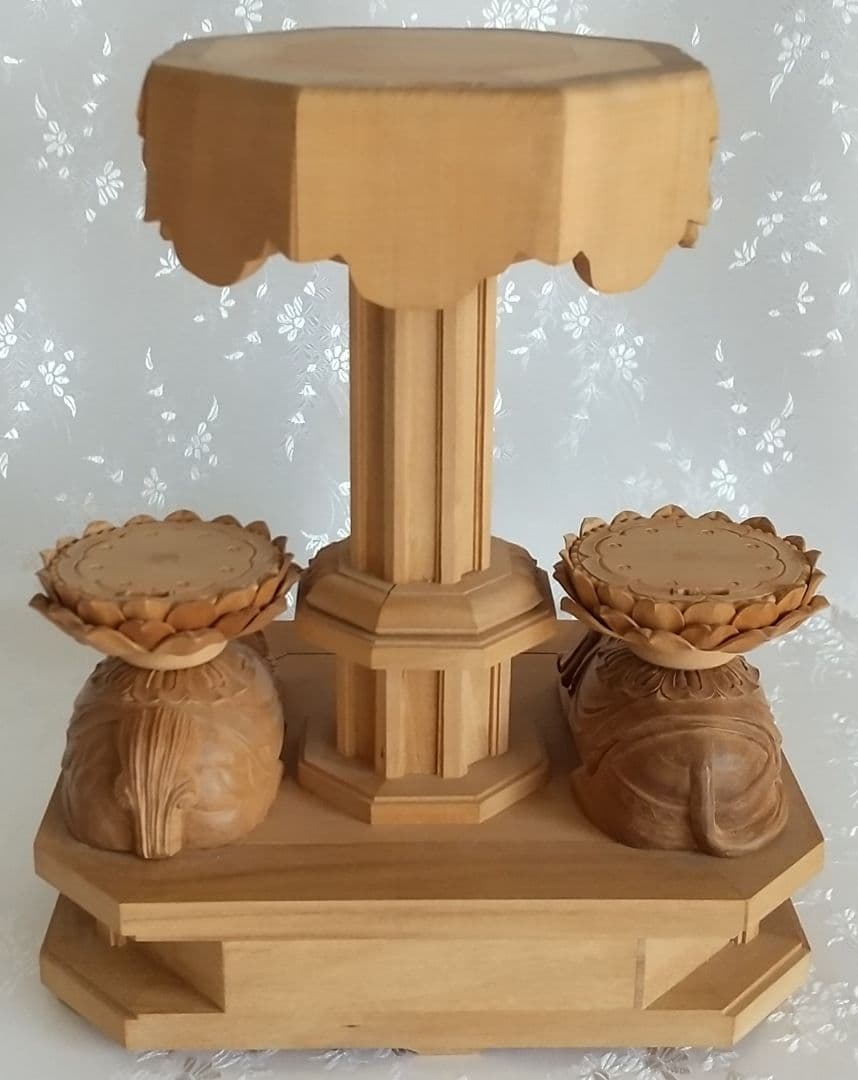 八角三尊台座　釈迦三尊用 獅子・象付き ◆白檀 木彫 仏像付属品