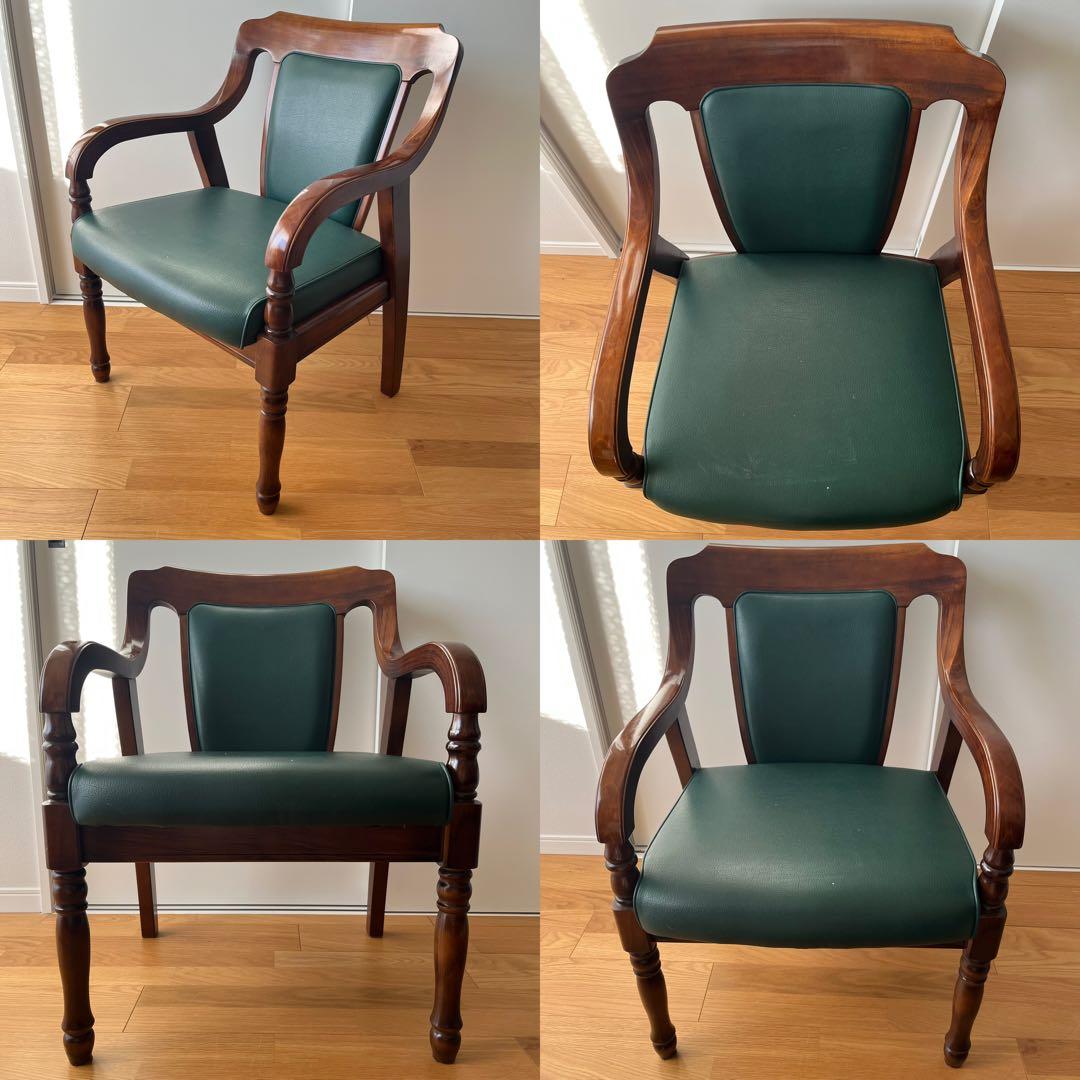 c*i様 オークション美品⭐︎ カリモク アームチェア 緑レザー 木製椅子 キツ