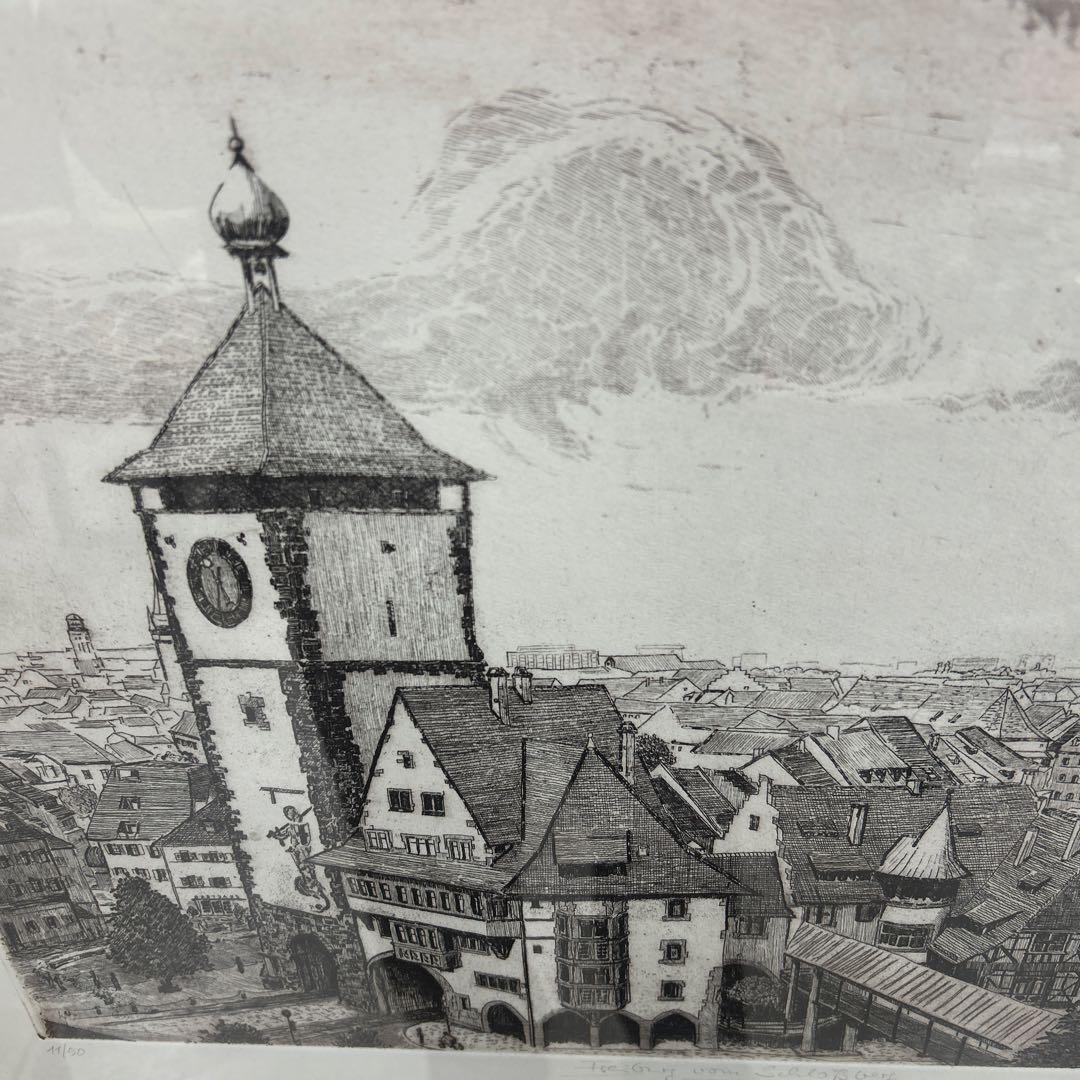 ドイツ、フライブルク街並みの風景 リトグラフ