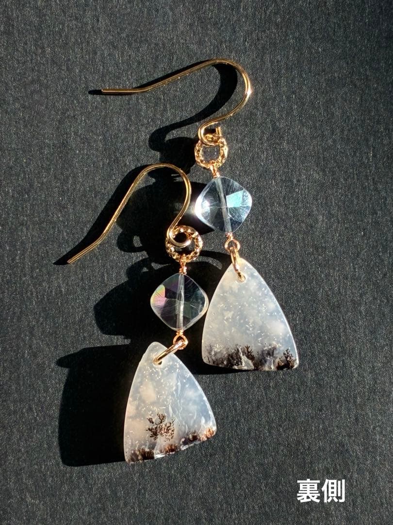 14kgf 雪景色デンドライトアゲート×ミスティックトパーズ ピアス