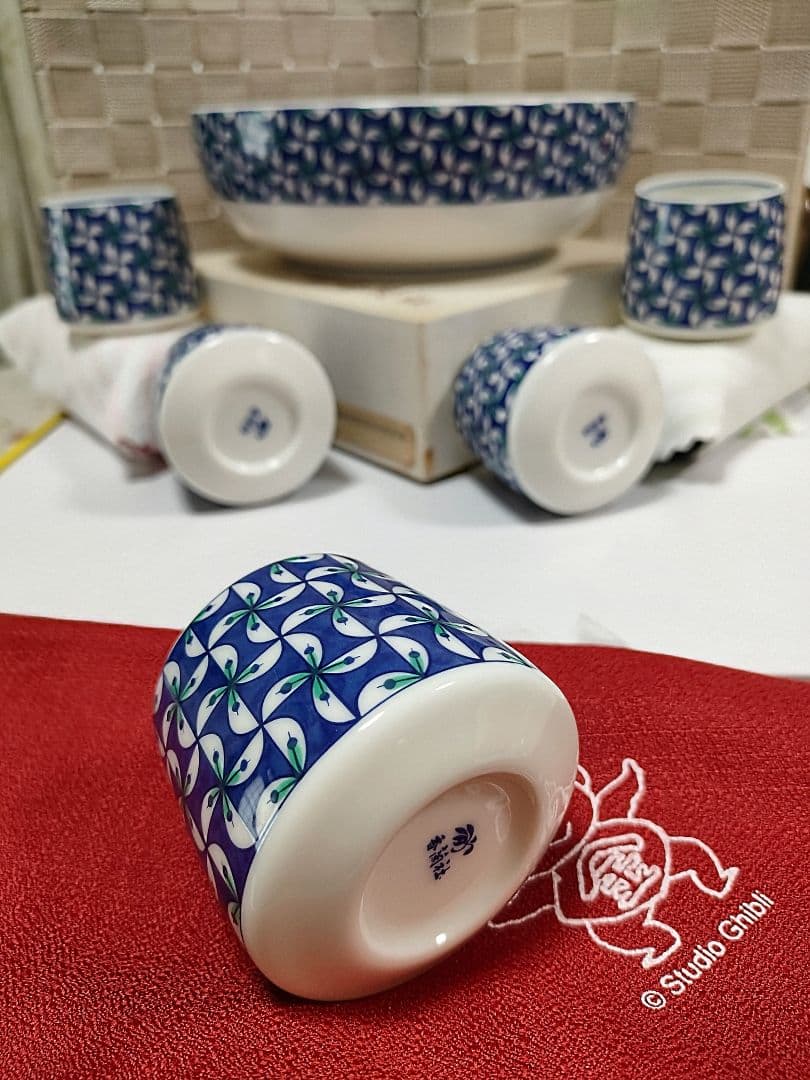 ○5093#0208　香蘭社①湯呑み②大型丸深鉢(共に風車柄モチーフ)　0507