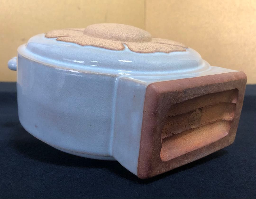 《R》失透釉銅羅形 花入 龍谷窯 宮川香雲 共布 共箱 元箱　260227こ2