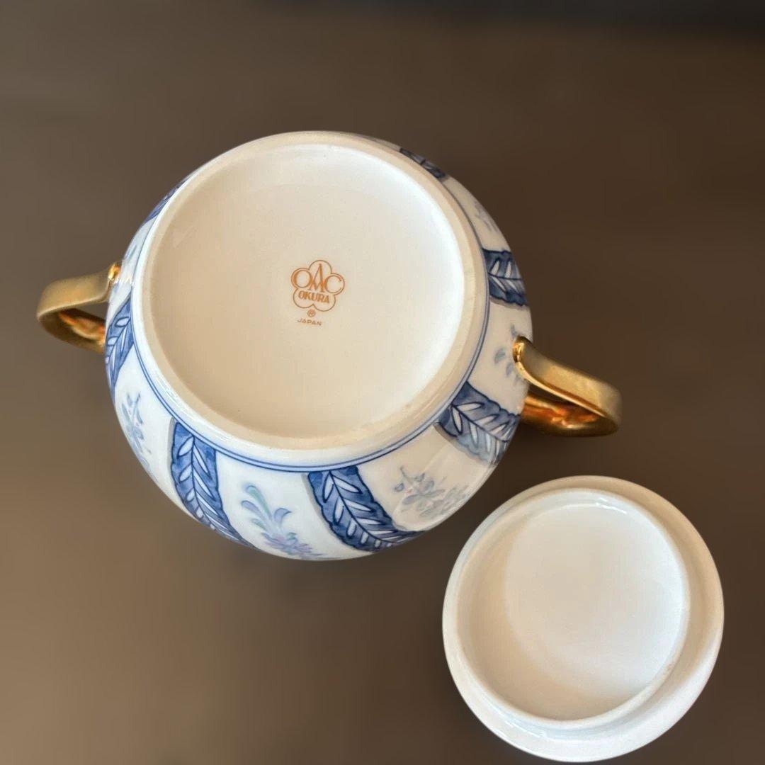 大倉陶園　呉須更紗 ティーポット、シュガーポット、クリーマー