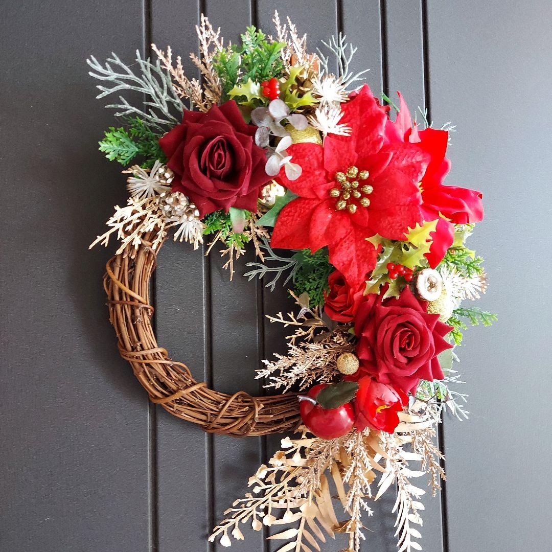 フラワーリース 秋麗20 華やかなクリスマスB クリスマスリース 造花 玄関