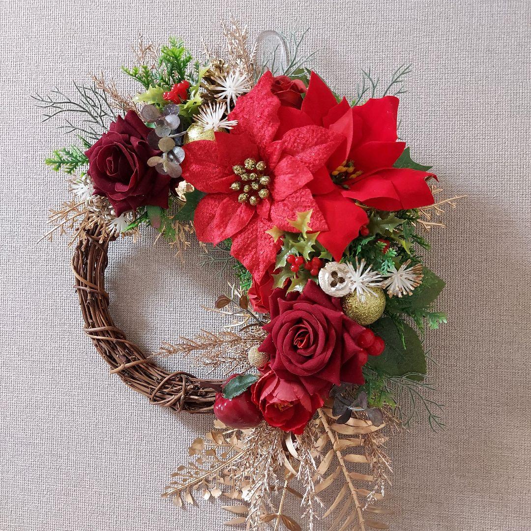 フラワーリース 秋麗20 華やかなクリスマスB クリスマスリース 造花 玄関