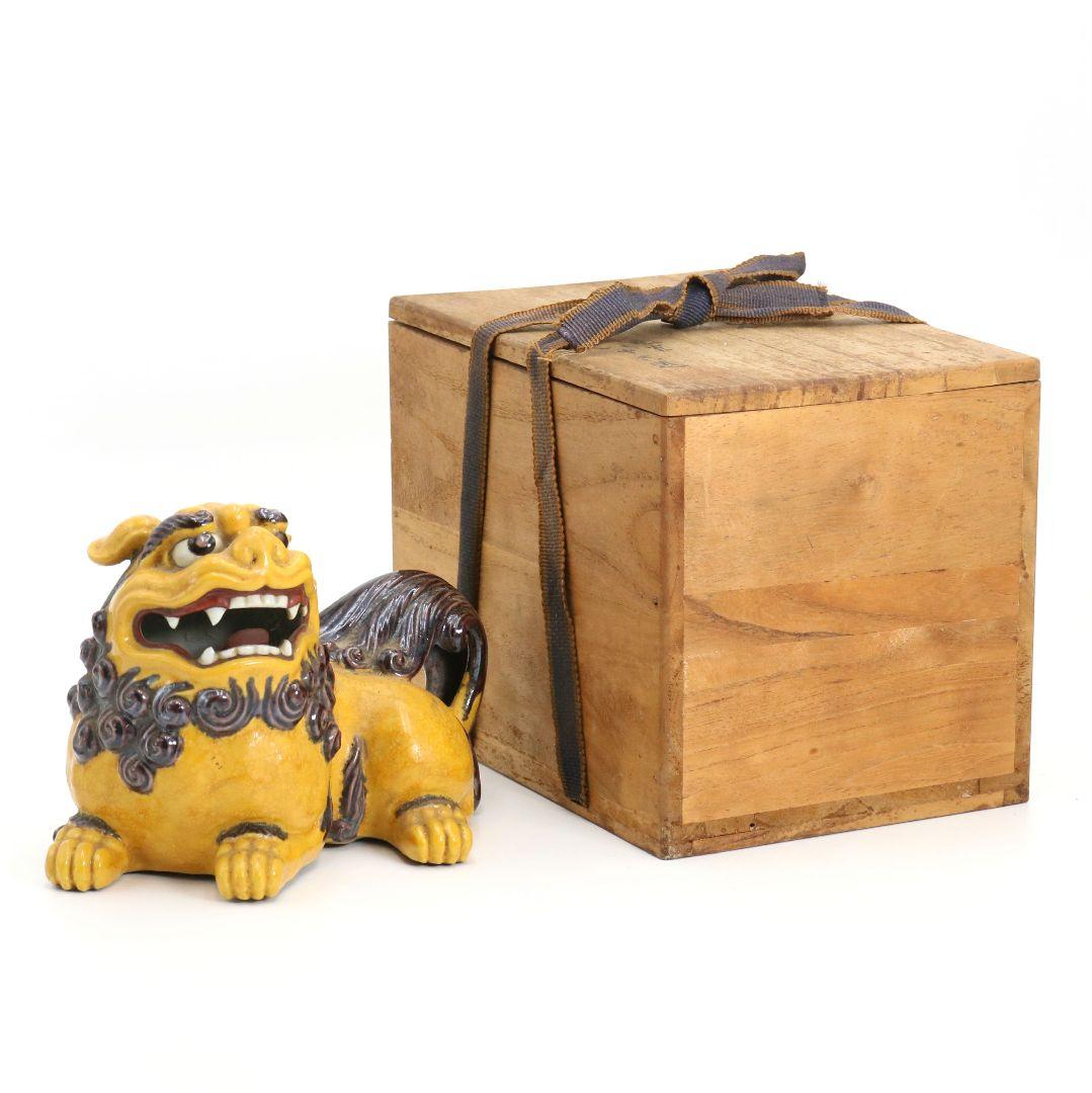 柳雨軒 二代 徳田八十吉作 深厚釉 獅子置物 九谷焼　共箱　C1023　GK1