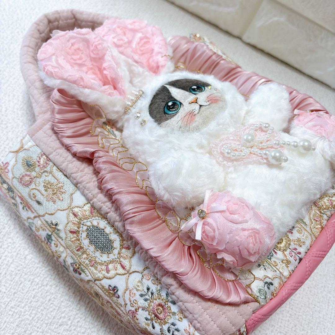 コヤンイサムチョン　フリルバッグ　ピンク　ショルダー紐　ハチワレにゃんこ